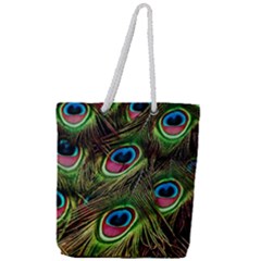 Peacock-feathers-color-plumage Full Print Rope Handle Tote (large) by Celenk