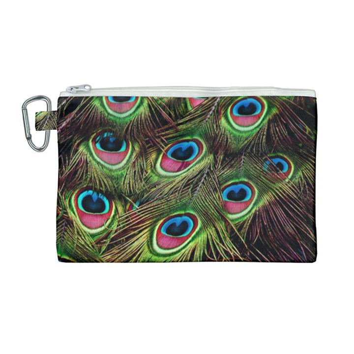 Peacock-feathers-color-plumage Canvas Cosmetic Bag (Large)