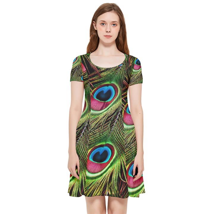 Peacock-feathers-color-plumage Inside Out Cap Sleeve Dress