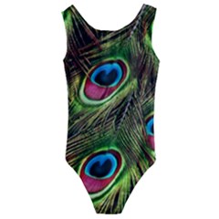 Peacock-feathers-color-plumage Kids  Cut-out Back One Piece Swimsuit by Celenk