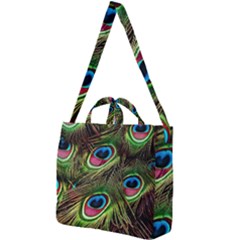 Peacock-feathers-color-plumage Square Shoulder Tote Bag by Celenk