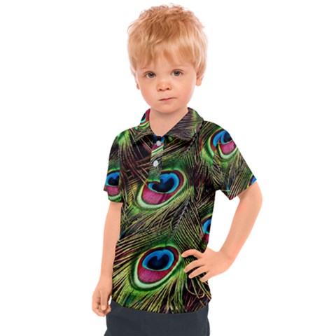 Peacock-feathers-color-plumage Kids  Polo Tee by Celenk