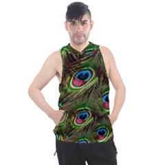 Peacock-feathers-color-plumage Men s Sleeveless Hoodie by Celenk