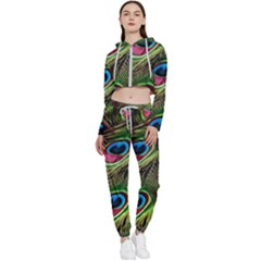 Peacock-feathers-color-plumage Cropped Zip Up Lounge Set by Celenk