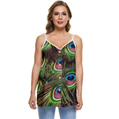 Peacock-feathers-color-plumage Casual Spaghetti Strap Chiffon Top by Celenk