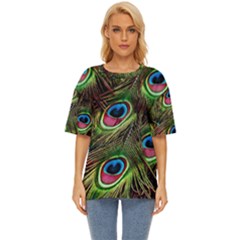 Peacock-feathers-color-plumage Oversized Basic Tee by Celenk