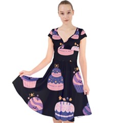 Birthday-cake Cap Sleeve Front Wrap Midi Dress by nateshop