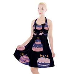 Birthday-cake Halter Party Swing Dress  by nateshop