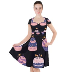 Birthday-cake Cap Sleeve Midi Dress by nateshop