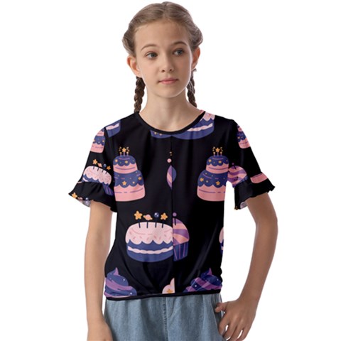 Birthday-cake Kids  Cuff Sleeve Scrunch Bottom Tee by nateshop