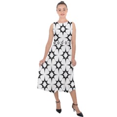 Black-white Midi Tie-back Chiffon Dress by nateshop