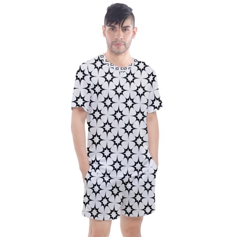 Black-white Men s Mesh Tee And Shorts Set by nateshop