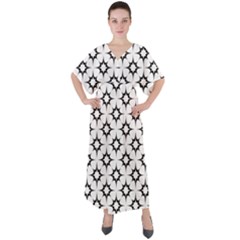 Black-white V-neck Boho Style Maxi Dress by nateshop