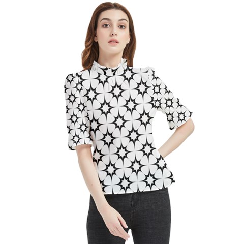 Black-white Frill Neck Blouse by nateshop