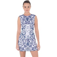 Blue-design Lace Up Front Bodycon Dress by nateshop