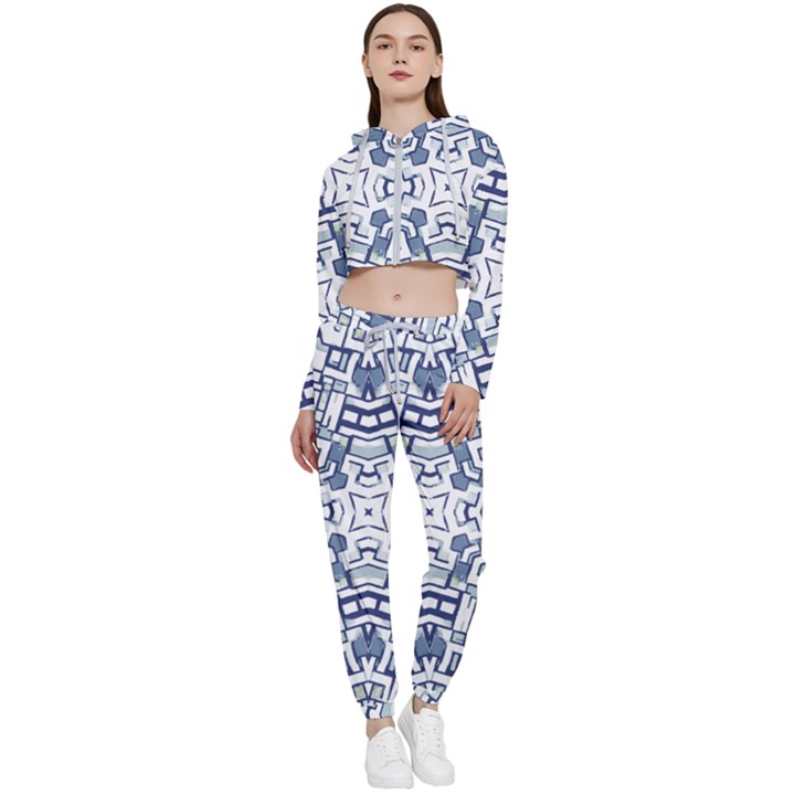 Blue-design Cropped Zip Up Lounge Set