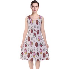 Cake-birthday V-neck Midi Sleeveless Dress  by nateshop