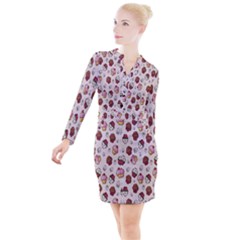 Cake-birthday Button Long Sleeve Dress