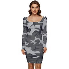 Camouflage Women Long Sleeve Ruched Stretch Jersey Dress by nateshop