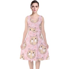 Cat-cats V-neck Midi Sleeveless Dress  by nateshop