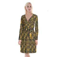 Christmas Gold Long Sleeve Velvet Front Wrap Dress by nateshop