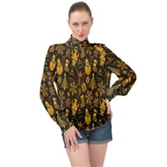 Christmas Gold High Neck Long Sleeve Chiffon Top by nateshop