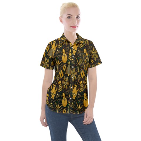 Christmas Gold Women s Short Sleeve Pocket Shirt by nateshop