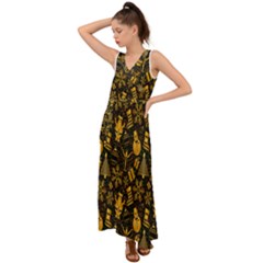 Christmas Gold V-neck Chiffon Maxi Dress by nateshop