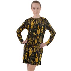 Christmas Gold Long Sleeve Hoodie Dress by nateshop