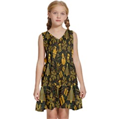 Christmas Gold Kids  Sleeveless Tiered Mini Dress by nateshop