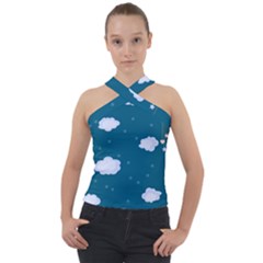 Clouds Cross Neck Velour Top by nateshop