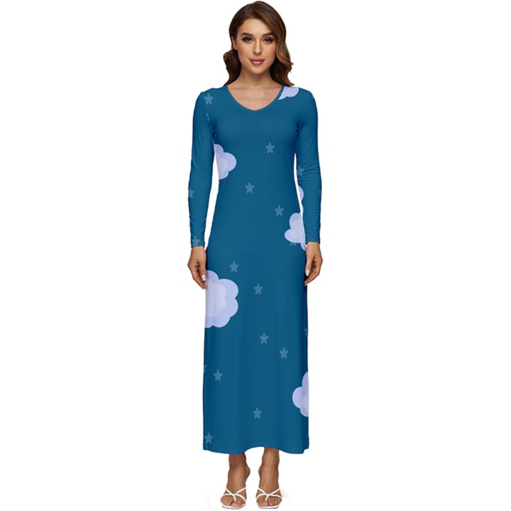 Clouds Long Sleeve Velour Longline Maxi Dress