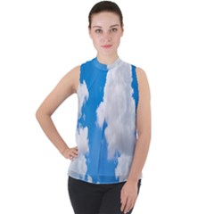 Cloudy Mock Neck Chiffon Sleeveless Top by nateshop