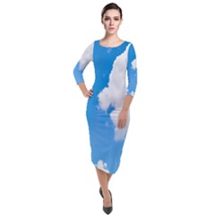 Cloudy Quarter Sleeve Midi Velour Bodycon Dress by nateshop