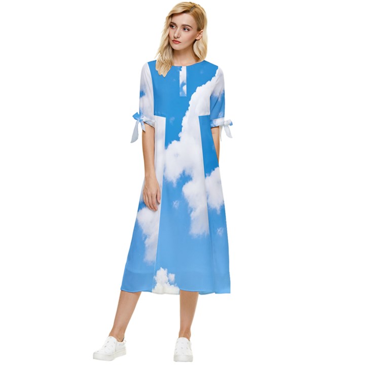 Cloudy Bow Sleeve Chiffon Midi Dress