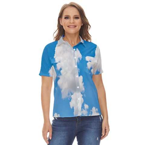 Cloudy Women s Short Sleeve Double Pocket Shirt by nateshop