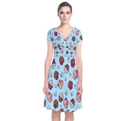 Cupcake Short Sleeve Front Wrap Dress by nateshop