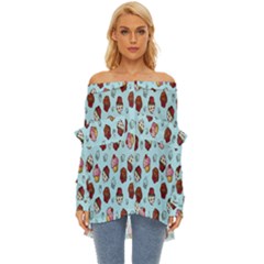 Cupcake Off Shoulder Chiffon Pocket Shirt