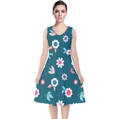 Cute V-neck Midi Sleeveless Dress  by nateshop