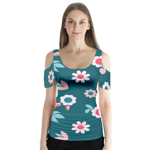 Cute Butterfly Sleeve Cutout Tee  by nateshop