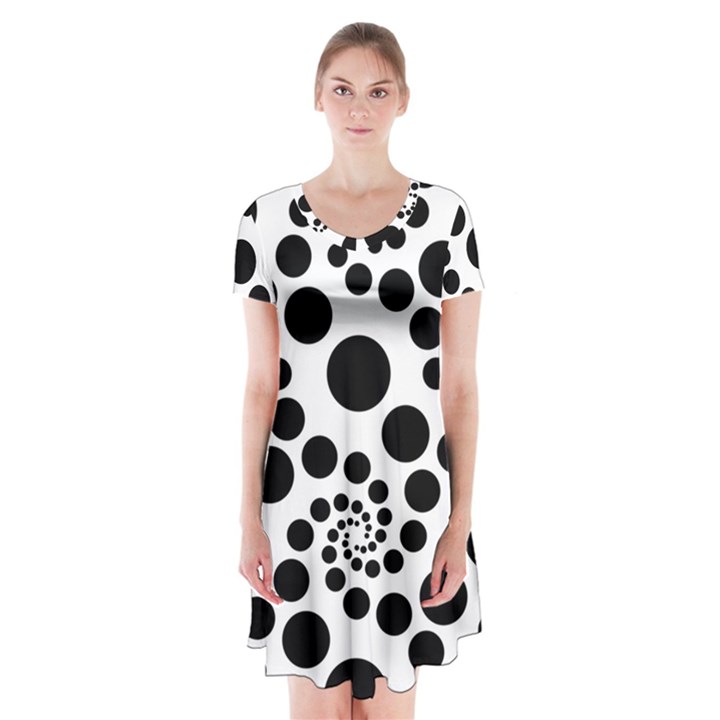 Dot Short Sleeve V-neck Flare Dress