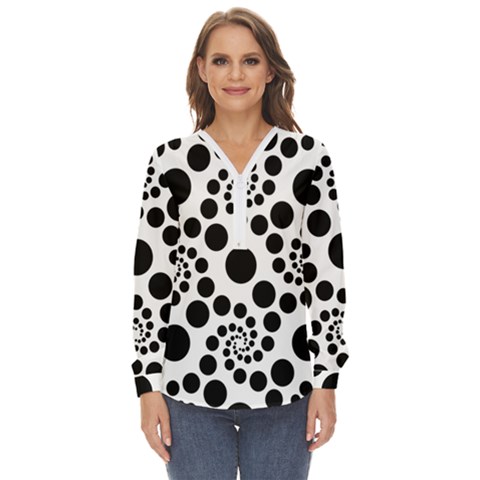 Dot Zip Up Long Sleeve Blouse by nateshop