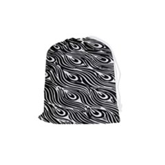 Animal-peacock,white Black Drawstring Pouch (medium)