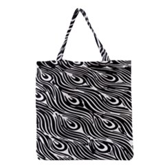 Animal-peacock,white Black Grocery Tote Bag