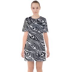 Animal-peacock,white Black Sixties Short Sleeve Mini Dress by nateshop