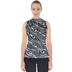 Animal-peacock,white Black Mock Neck Shell Top by nateshop