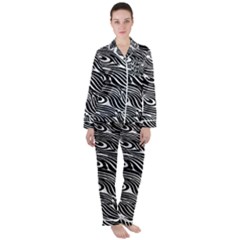 Animal-peacock,white Black Satin Long Sleeve Pajamas Set by nateshop