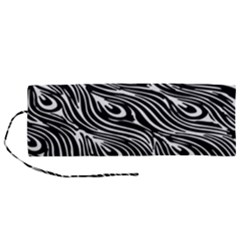 Animal-peacock,white Black Roll Up Canvas Pencil Holder (m) by nateshop