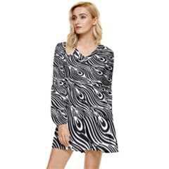 Animal-peacock,white Black Tiered Long Sleeve Mini Dress by nateshop