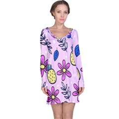 Flowers Purple Long Sleeve Nightdress by nateshop